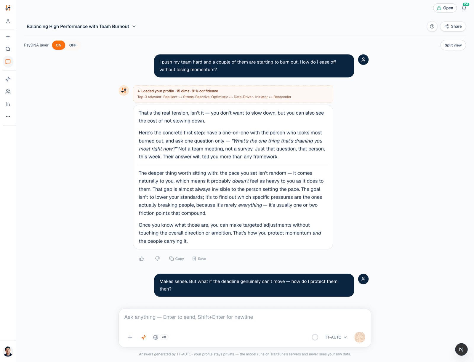 AI Chat that knows who you are — TraitTune