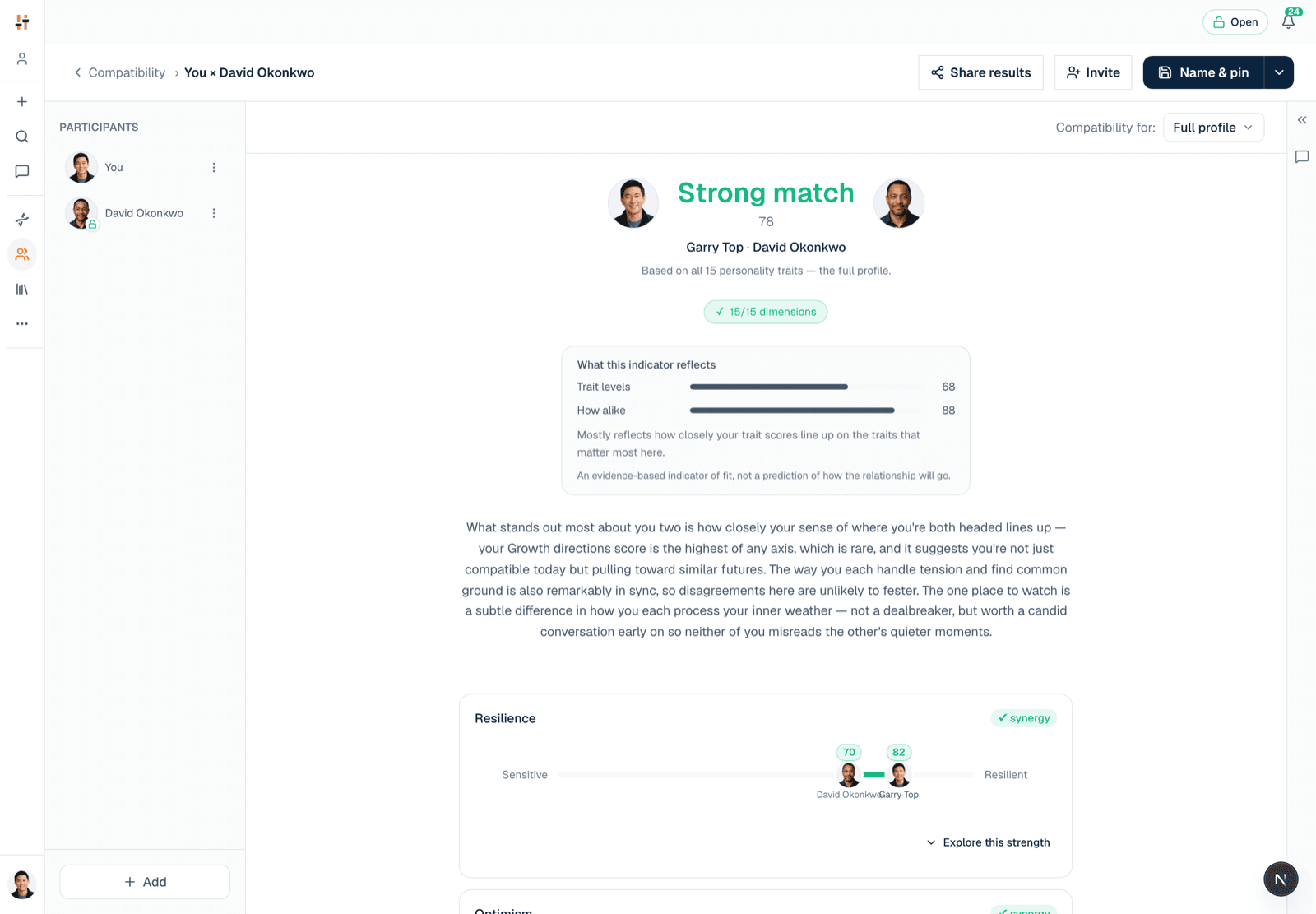 Connections — compare PsyDNA profiles | TraitTune