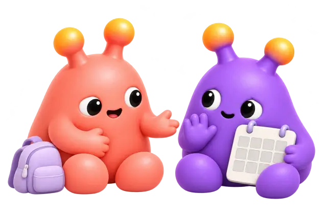 One avatar is ready for an outing while the other checks a planner.