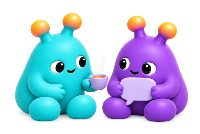 One avatar offers a warm cup of tea while the other is waiting for words.