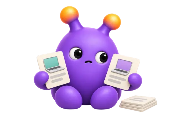 A purple avatar compares two similar laptop options.