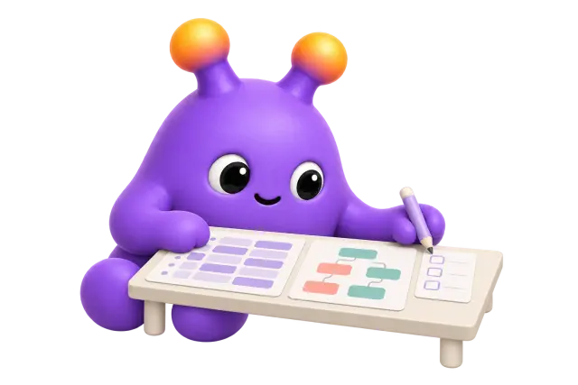 A purple avatar compares a structured timetable with an open project plan.