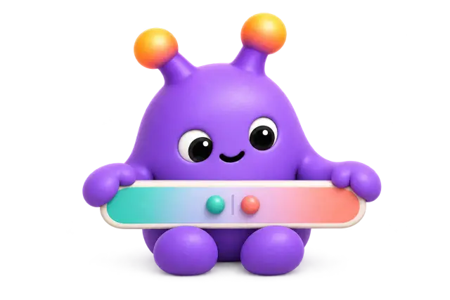 A purple avatar holds a continuous scale with two nearby markers around the middle.