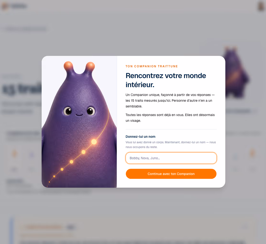 Un Compagnon TraitTune — la figure visuelle compilée à partir des quinze valeurs de traits d'un profil.